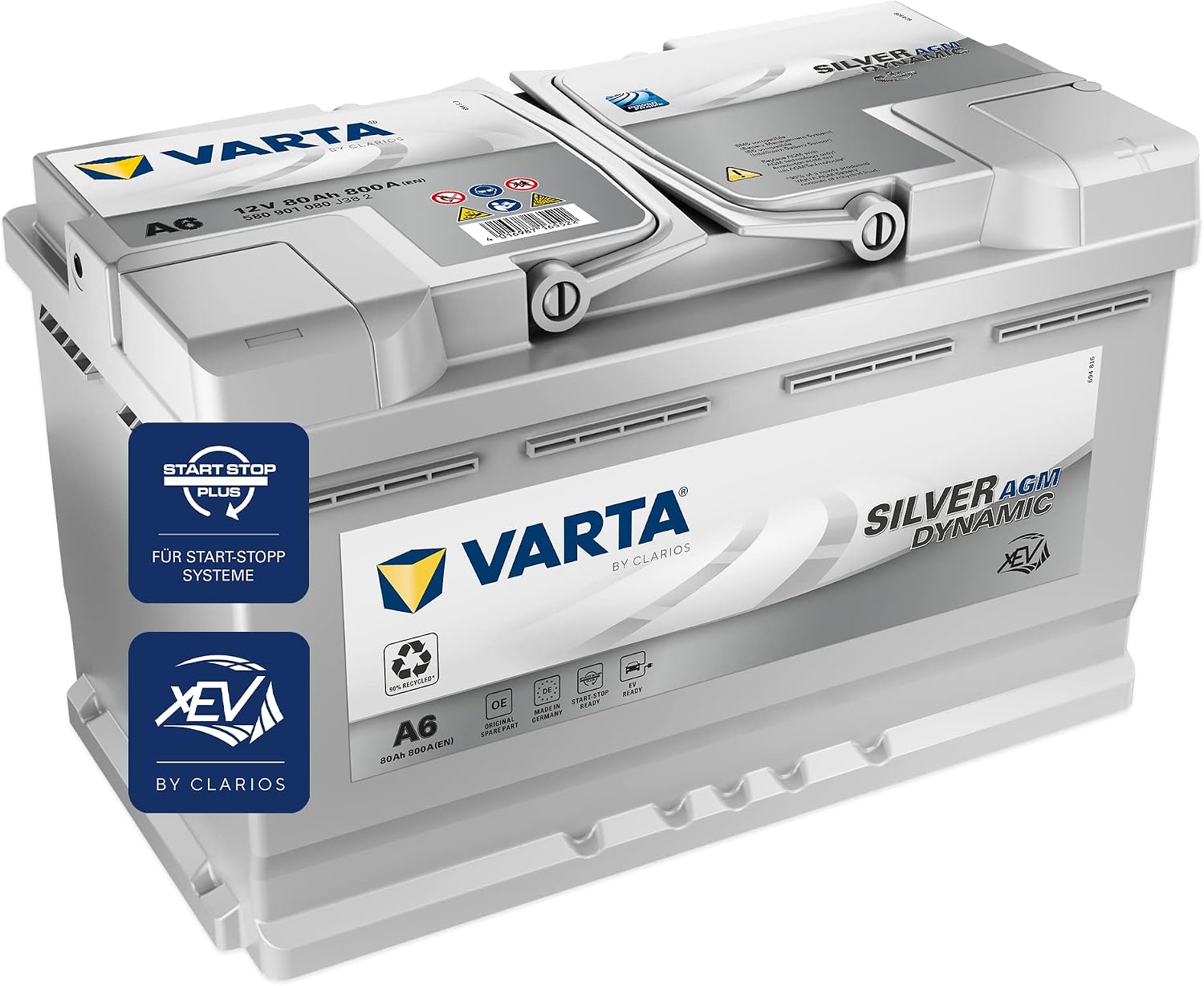 VARTA Silver Dynamic AGM Batterie A6, Start-Stop und xEV Autobatterie 12V 80Ah 800A
