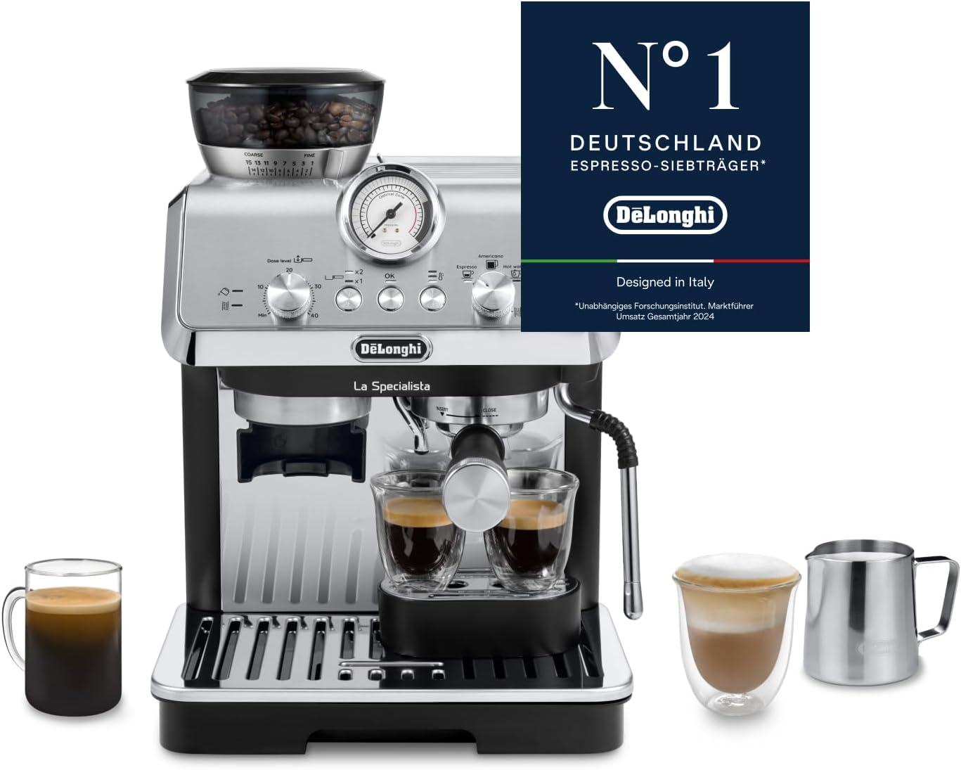 De'Longhi Siebträgermaschine La Specialista Arte EC9155. MB, Espressomaschine, 1550 W, 8 Mahlgrade, Edelstahl/Schwarz inkl. Barista-Kit, 15 Bar