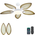 Kviflon 132 cm Moderner Deckenventilator, 50 W, Fernbedienung/App-Steuerung, Timer, Palmblattdesign in hellem Holzton