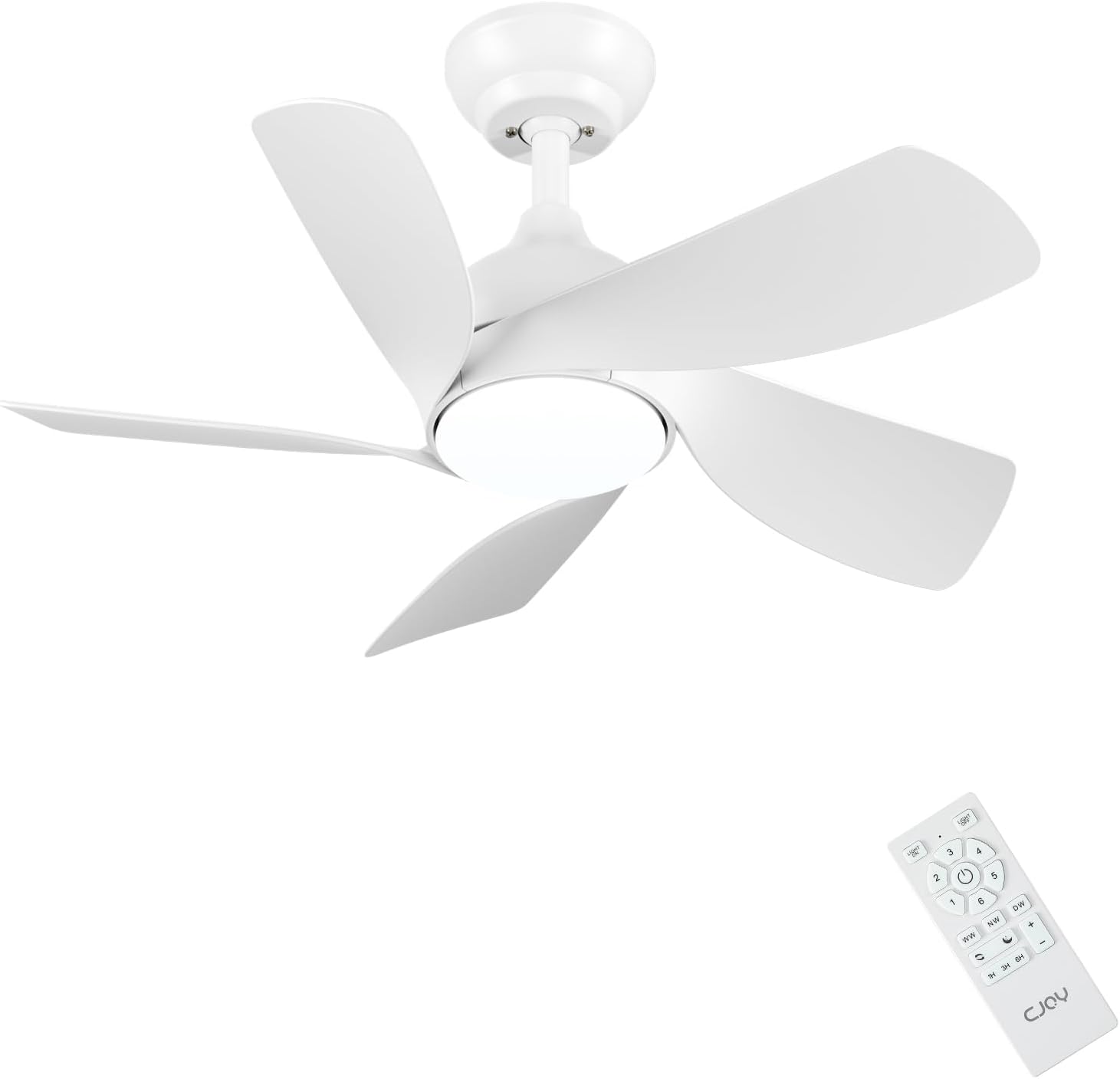CJOY Deckenventilator, 76 cm Weiß Deckenventilator mit Licht, Timer, Fernbedienung, 3CCT, 6 Geschwindigkeiten, 1 Geschwindigkeit: 5, dimmbares Licht