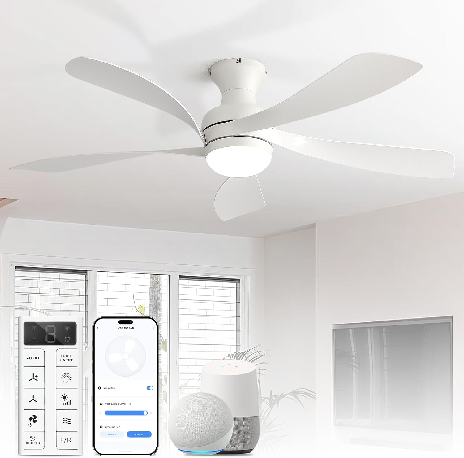 Sofucor Smart Deckenventilator, 132 cm Deckenventilator mit Licht, 20 dB, Alexa/APP, Fernbedienung, Timer, App-Steuerung, 3 Farbtemperatur