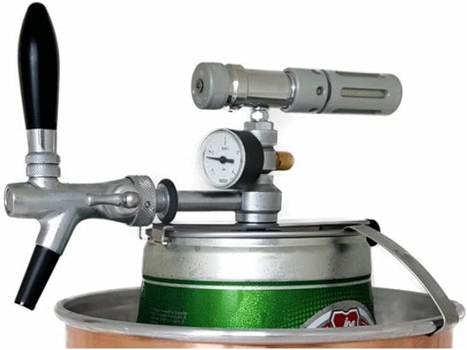Zapfanlage 'Io-Spillo' mit Manometer und Kompensator-Zapfhahn für handelsübliche 5, 5 Liter, CO² Regelung inklusive 1 × 16g CO2-Patrone