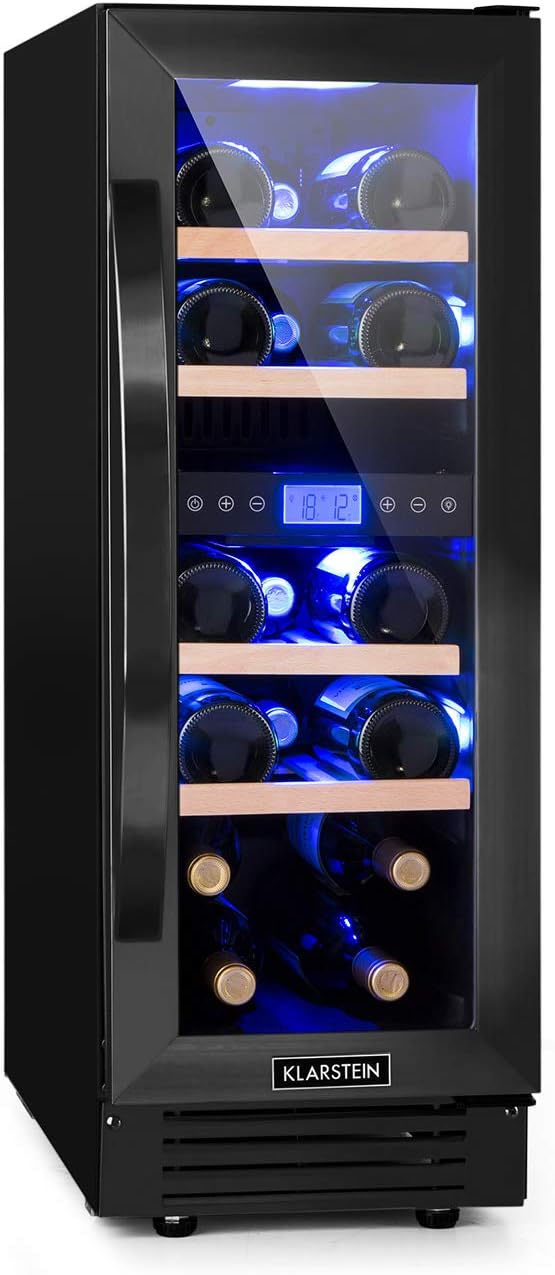 Klarstein Weinkühlschrank, 53L Getränkekühlschrank, Wein-Kühlschrank mit Glastür, Indoor/Outdoor Flaschenkühlschrank, Wine Fridge für 17 Flaschen