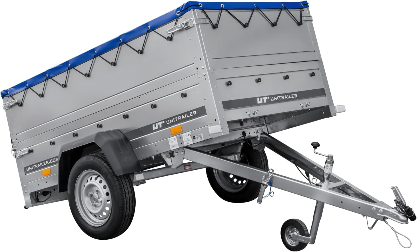 Gartenanhänger 200 Kipp mit Stützrad, H-0-Rahmen und Blauer Plane