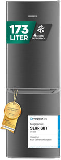 Heinrich´s Kühlgefrierkombination 173L Gesamtvolumen Kühlbox, leise 40 dB, LED Beleuchtung, 121L Kühlvolumen, 52L Gefriervolumen, 7Temperaturstufen