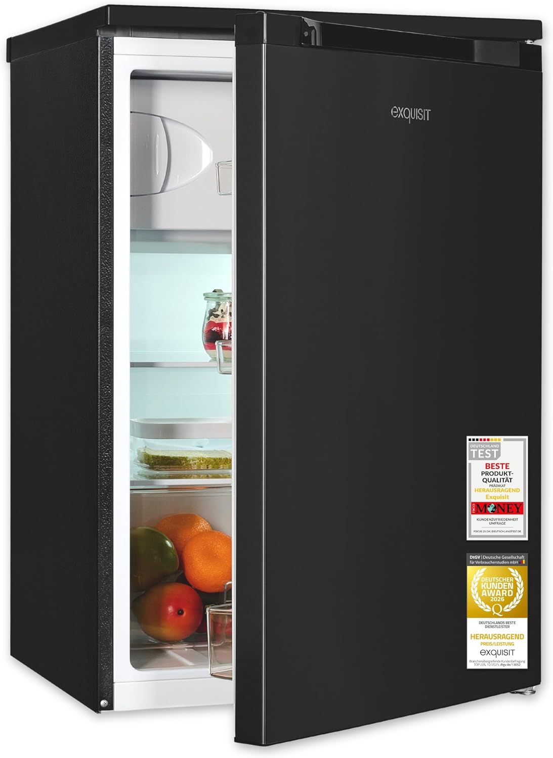 Kühlschrank, 107 Liter, 37 dB, kleiner Kühlschrank, 4-Sterne-Gefierfach, KS516-4-051C inoxlook-az, wechselbarer Türanschlag, verstellbar