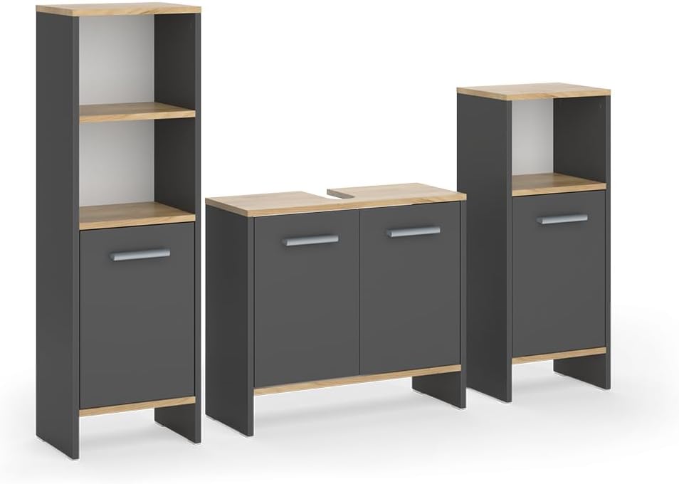 Vicco Badmöbel-Set Karli Schrank, 131.4 cm, Stauraum, einer Melaminharzbeschichtung