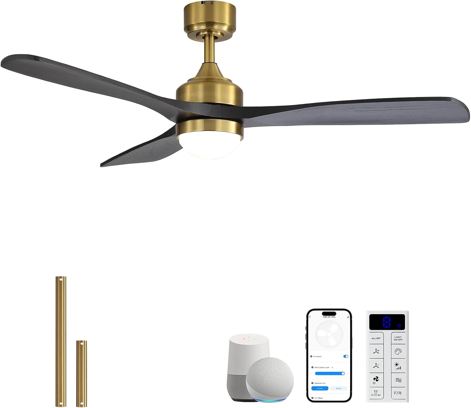 Sofucor Smart Deckenventilator, 132 cm Massivholz Deckenventilator mit Licht, Alexa/APP, Fernbedienung, Timer, App-Steuerung, LED-Beleuchtung