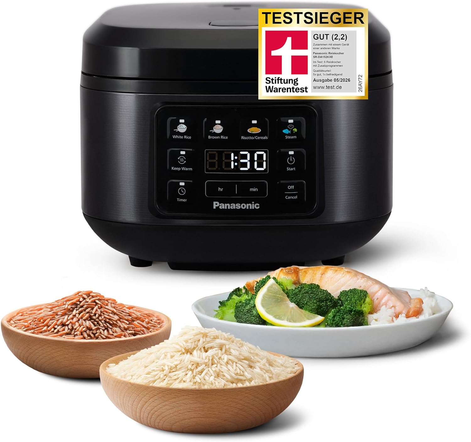 Panasonic SR-DA152KXE Automatischer Reiskocher mit Dampfgarer, 1,5 Liter, 8 Tassen