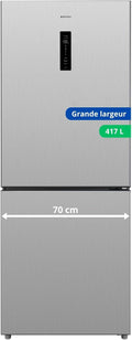 GEDTECH GCB417NFIX Kühl-Gefrierkombination für große Haushalte, 417 l, 70 cm breit, Gefrierteil unten, No Frost, Edelstahl