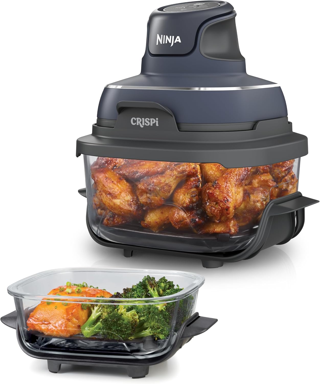 Ninja CRISPi Tragbare Air Fryer Heißluftfritteuse, 3,8 l, 1700 W, 1,4 l, Grau FN101EUGY, 4-in-1: Heißluftfrittieren, 6 Portionen