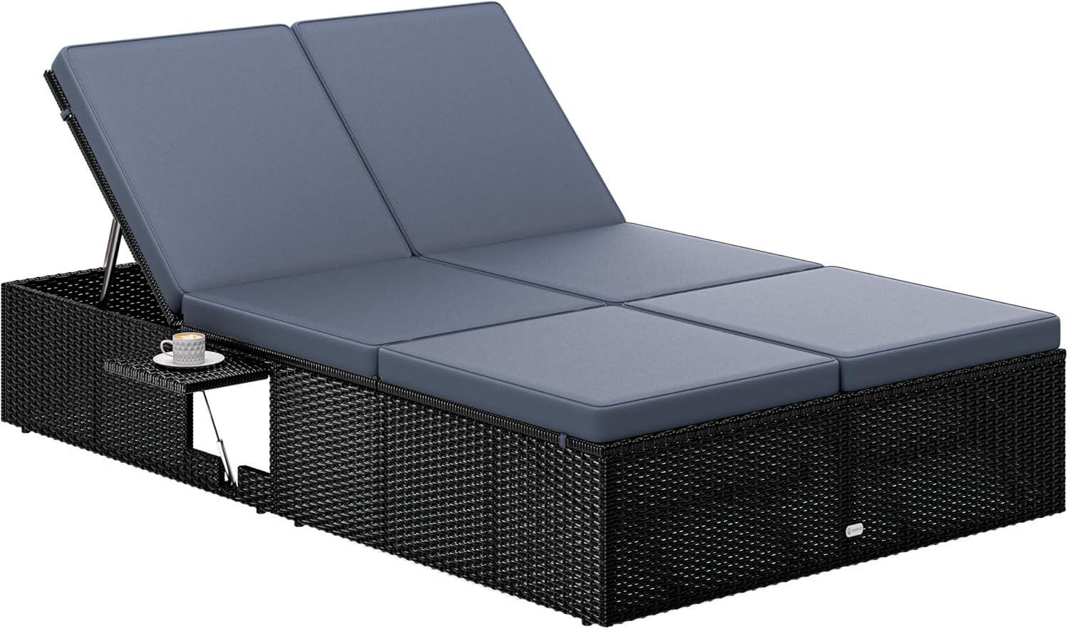 Casaria Sonnenliege 2 Personen mit Klapptisch Gartenliege 7 cm, verstellbar, wetterbeständig