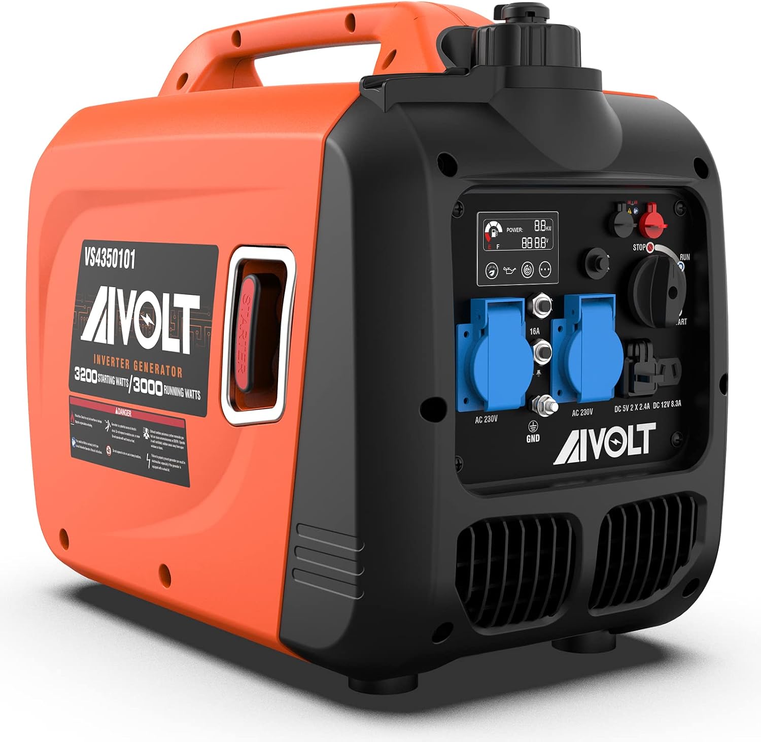 AIVOLT Inverter Stromerzeuger 3200 Watt Stromgenerator Notstromaggregat Benzin lei, 61 dB, Inverter, dem Geräusch eines normalen Gesprächs