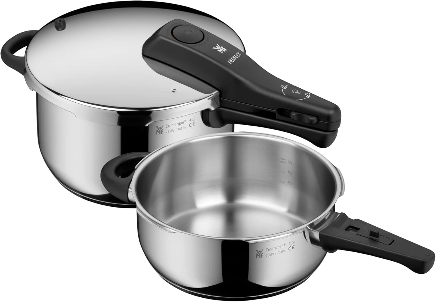 WMF Perfect One Pot Schnellkochtopf Induktion Set 2-teilig, Edelstahl, Dampfkochtopf 4,5l, 3l, 2 Kochstufen