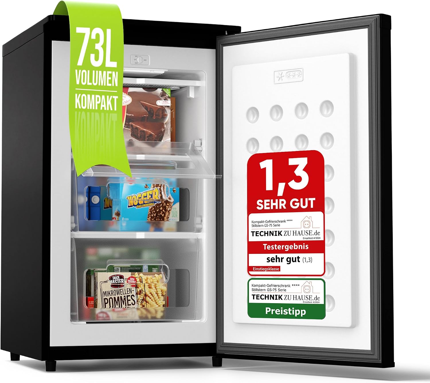 Stillstern Gefrierschrank, Türanschlag r./l. Tiefkühlschrank Klein Schwarz, 41 dB, Stauraum, kleine Tiefkühltruhe