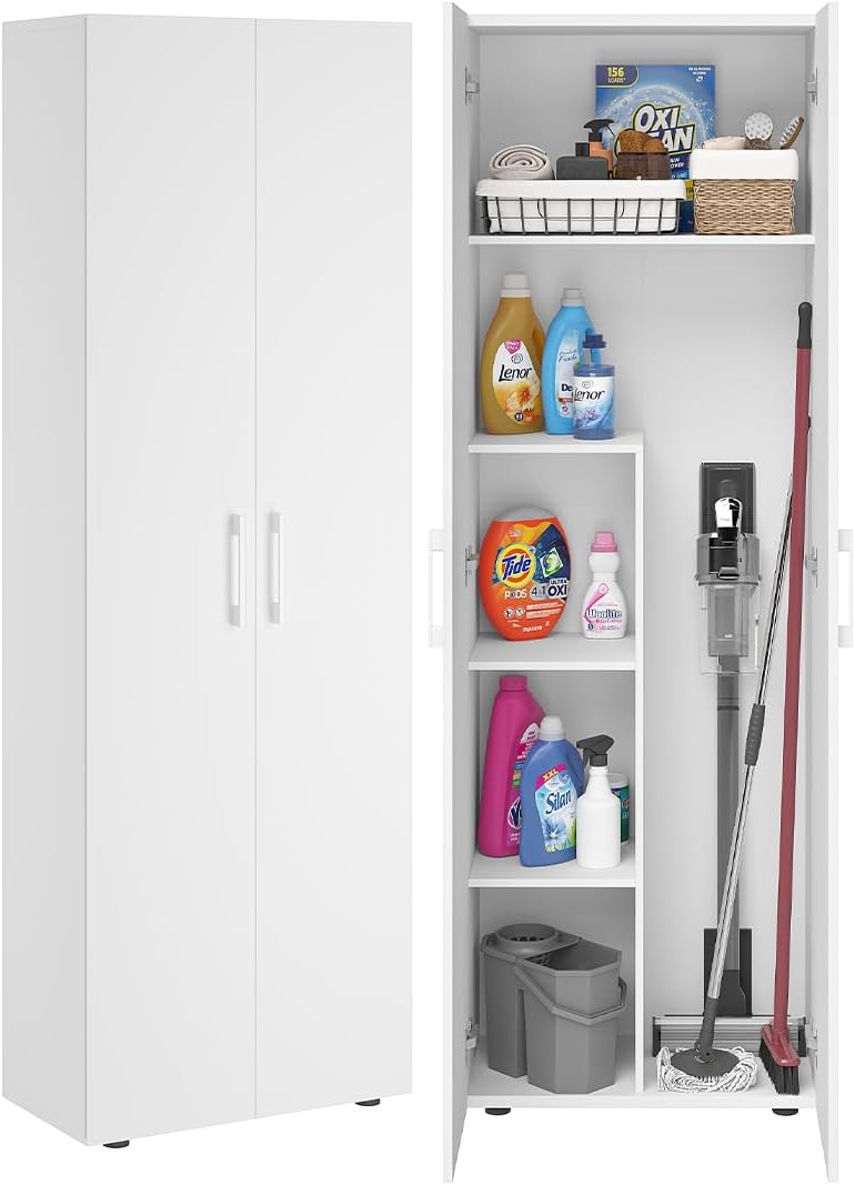 Bellamio Apol Besenschrank, Allzweckschrank 176 × 33 × 60 cm, Flurschrank mit Stauraum, Putzschrank aus Holz