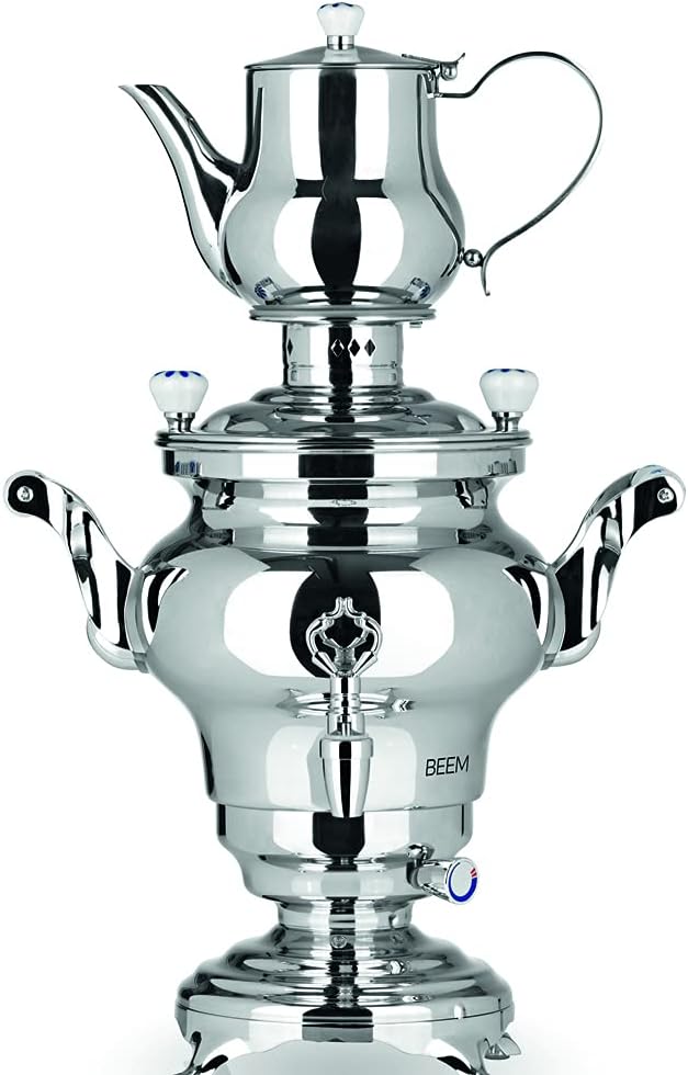 BEEM 06127 Samowar Odessa III Tisch, 3 Liter, 53 × 34 × 25 cm, Edelstahl, 2 Heizspiralen