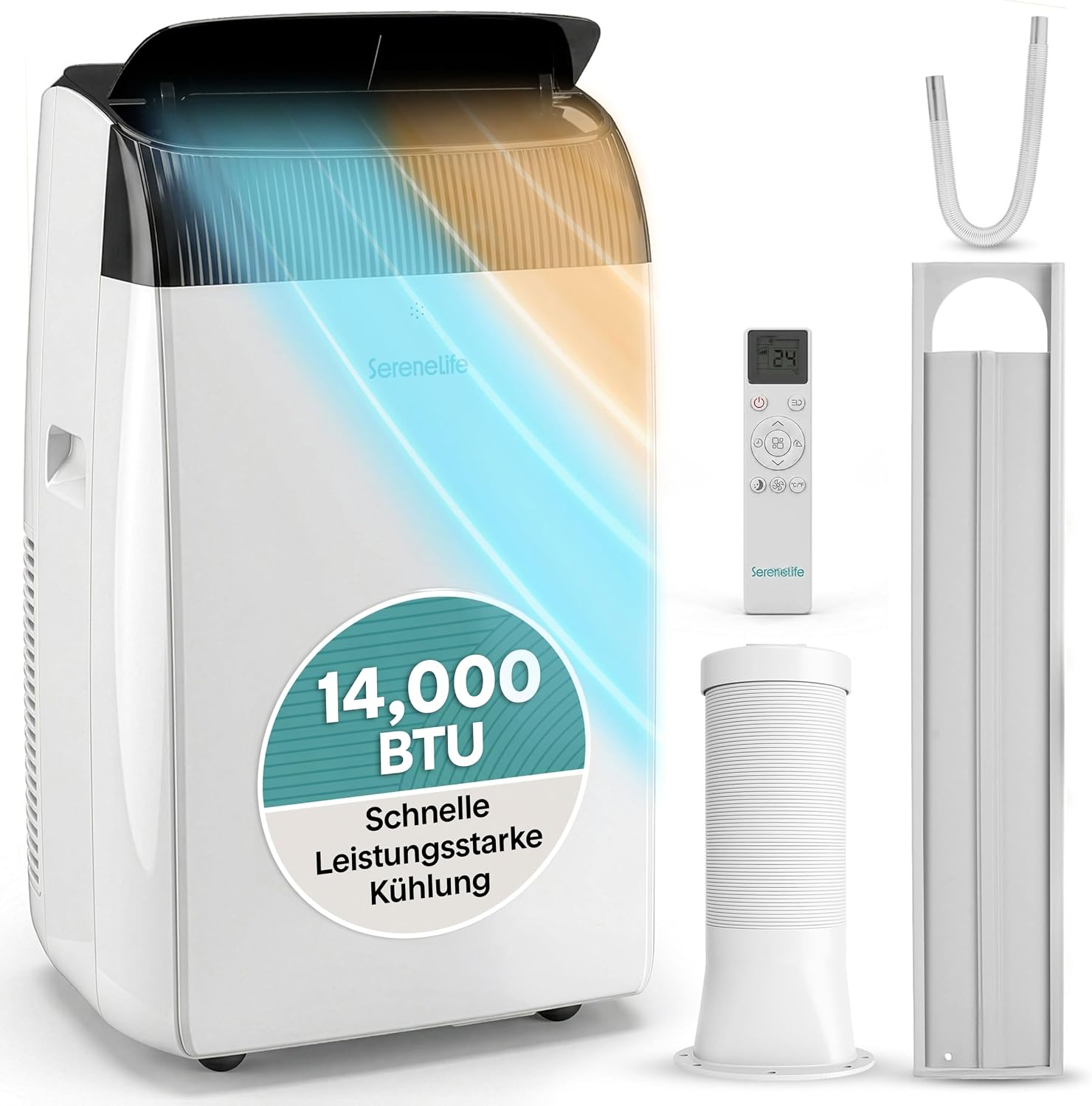 SereneLife Mobile Klimaanlage, nur 51 dB für ruhige Nächte, 14000 BTU (ASHRAE) bzw, 4,1 kW, Fernbedienung, Timer, Display, Entfeuchten